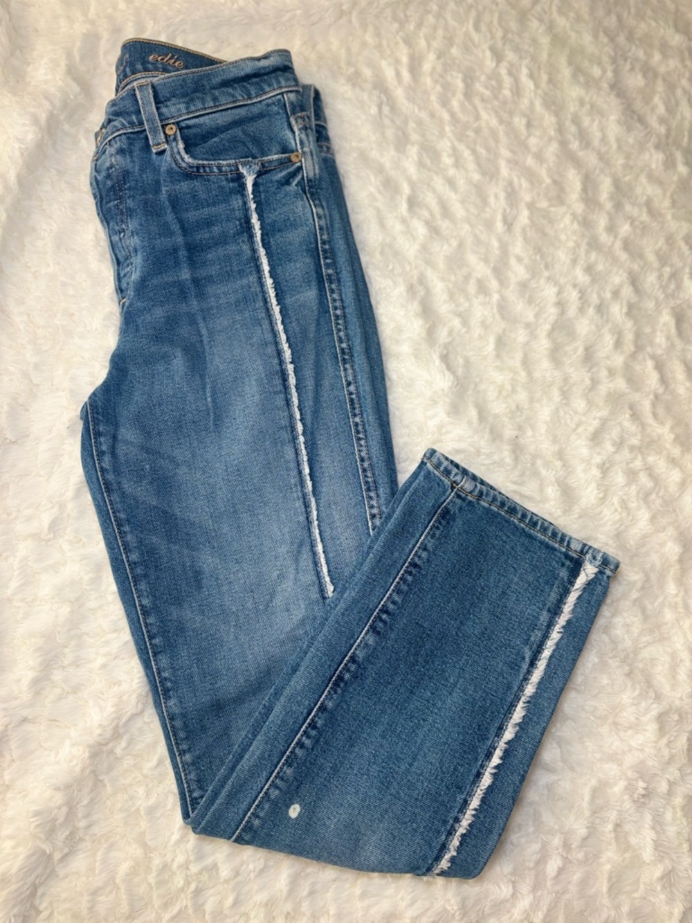 High-Rise Straight Leg Jeans in Medium Blue| Has 2 white stains!!